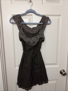 Hollister y2k babydoll Brown Crochet-Trim Mini Dress